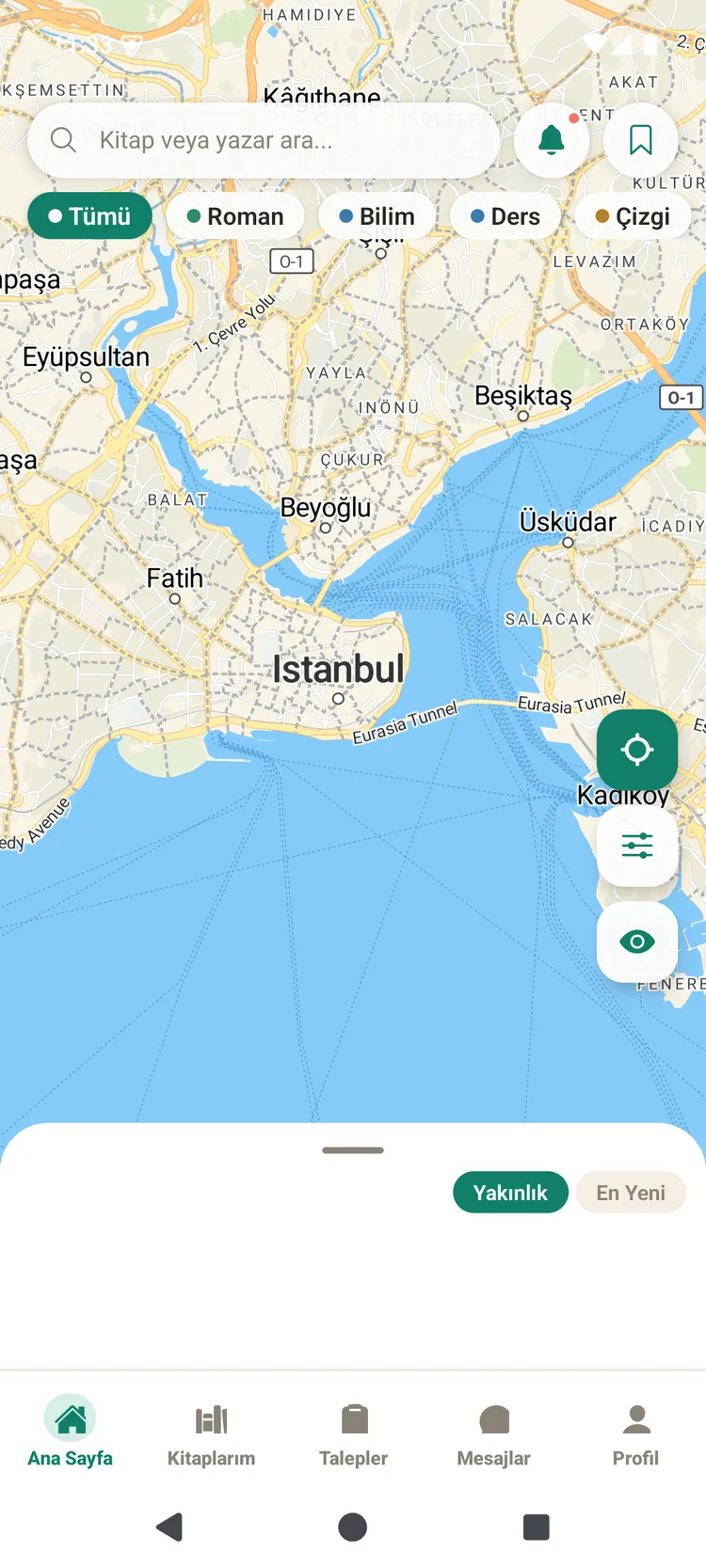 MeetBook proximity map — nearby books filtered by genre